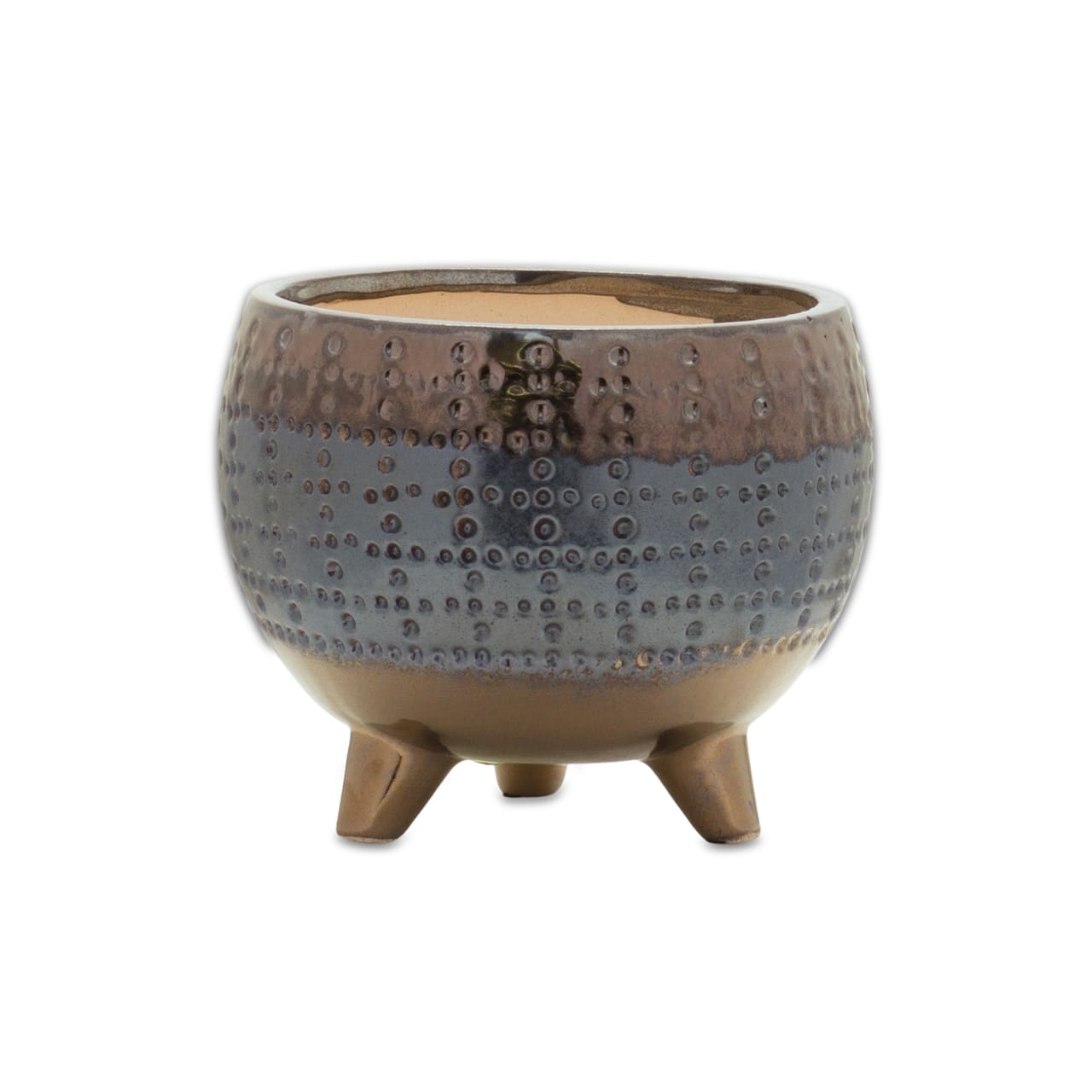 5.25" Dotted Ceramic Planter with Pewter Accent